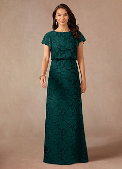 Azazie Lehi Mother of the Bride Dresses Pine A-Line Boatneck Floral Burnout Dress image4