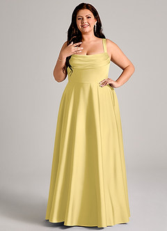 Azazie Shaude Bridesmaid Dresses Canary A-Line Pleated Stretch Satin Dress image8