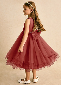 Azazie Lass Flower Girl Dresses Terracotta A-Line Bow Tulle Dress image3