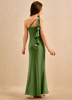 Azazie Almond Girls Formal Robe Demoiselle D'honneur Fillette Robe Fourreau en Satin extensible Une épaule Genévrier image1