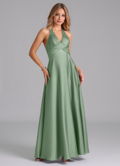 Azazie Tessie Bridesmaid Dresses Matcha A-Line Pleated Stretch Satin Dress image5