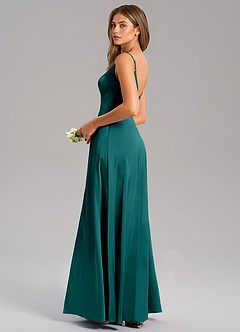 Azazie Talina Brautjungfernkleider A-Linie Stretch-Satin Kleid Pfau image6