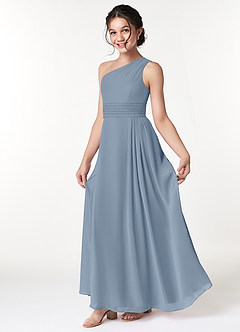 Azazie Cleo Junior Dusty Blue A-Line Pleated Chiffon Dress image1