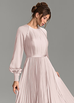 Azazie Grayson Final Sale Burgundy A-Line Long Sleeve Stretch Satin Dress image6
