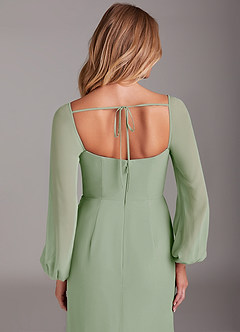 Azazie Charissa At-home Try On Dresses Dusty Sage Sheath Long Sleeve Chiffon Dress image2