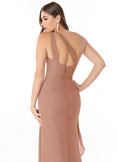 Azazie Maive Robes de demoiselle d'honneur Robe Fourreau en Mousseline de soie Plissé à volants Champagne Rosé image6