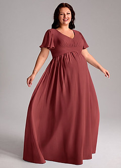 Azazie Verna Maternity Bridesmaid Dresses A-Line V-Neck Ruched Chiffon Floor-Length Dress image9