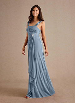 Azazie Clinton Mother of the Bride Dresses Dusty Blue A-Line Pleated Mesh Dress image6