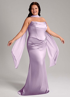 Azazie Sorrel Bridesmaid Dresses Frosted Lilac Mermaid Strapless Stretch Satin Convertible Dress image12