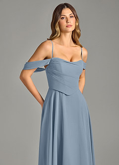 Azazie Chelsey Vestidos de damas de honor Vestido de Azul Polvoriento de Gasa de Corte en A Convertible con Vestidos sin tirantes image2