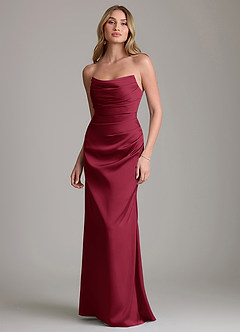 Azazie Lucille Bridesmaid Dresses Burgundy Mermaid Strapless Stretch Satin Convertible Dress image1
