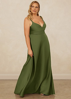 Christian Siriano Bridal for Azazie 1001 Brautjungfernkleider A-Linie Herzausschnitt Stretch-Satin Kleid Olivgrün image14