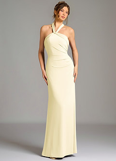 Azazie Valentina Bridesmaid Dresses Lemon Sorbet Mermaid Pleated Premium Stretch Jersey Dress image5