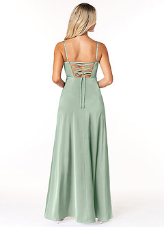 Azazie Marchella Robes de demoiselle d'honneur Robe Trapèze en Satin extensible Corset Agave image2