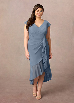 Azazie Renetta Mother of the Bride Dresses Twilight Sheath V-Neck Pleated Mesh Dress image8