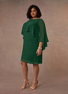Azazie Mirra Mother of the Bride Dresses Dark Green Sheath Scoop Pleated Chiffon Dress image2