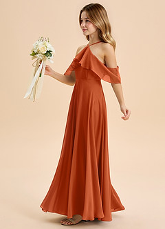 Azazie Tessabelle Junior Burnt Orange A-Line Off the Shoulder Chiffon Dress image3