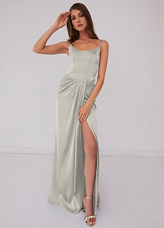 Barbie ♥ Azazie Final Sale Pebble Mermaid Pleated Stretch Satin Dress image1