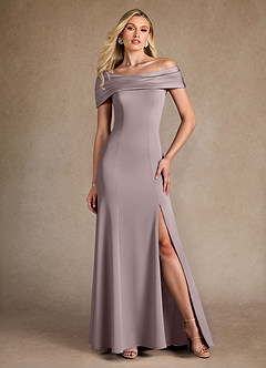 Azazie Pierce Mother of the Bride Dresses Vintage Mauve Mermaid Pleated Stretch Crepe Dress image1