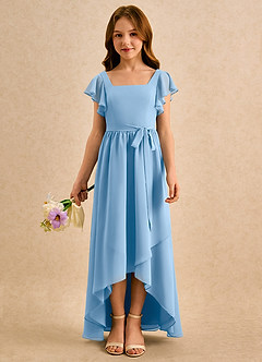 Azazie Milly Girls Formal Flower Girl Dresses Powder Blue A-Line Pleated Chiffon Dress image3