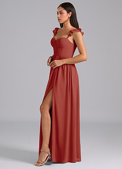 Azazie Denisse Bridesmaid Dresses Terracotta A-Line Ruched Chiffon Dress image3
