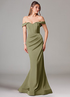 Azazie Everly Bridesmaid Dresses Pistachio Mermaid Off the Shoulder Stretch Satin Convertible Dress image3