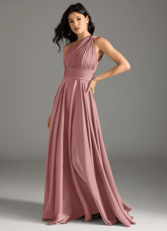 Azazie Charlize Bridesmaid Dresses Dusty Rose A-Line One Shoulder Stretch Satin Dress image4