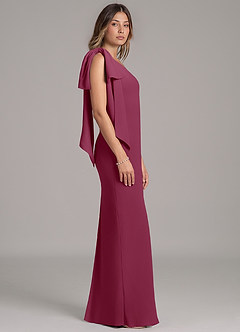 Azazie Capri Bridesmaid Dresses Mulberry A-Line One Shoulder Chiffon Dress image3