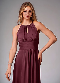 Azazie Bonnie Bridesmaid Dresses Cabernet A-Line Pleated Stretch Satin Dress image5