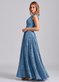 Azazie Charlize Probar vestidos en casa Vestido de Salvia Polvorienta de Devorado Floral de Corte en A con Hombro unilateral image3