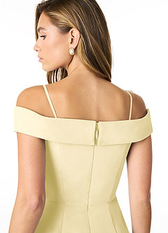 Azazie Lecia Bridesmaid Dresses Lemon Sorbet Empire Off-The-Shoulder Pleated Chiffon Convertible Dress image7