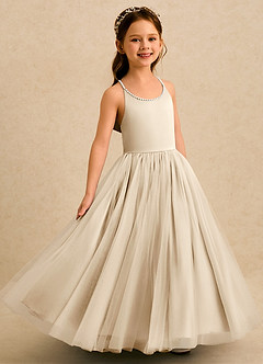 Azazie Aurora Blumenmädchenkleider A-Linie Schleifen Tüll Kleid Champagner image2