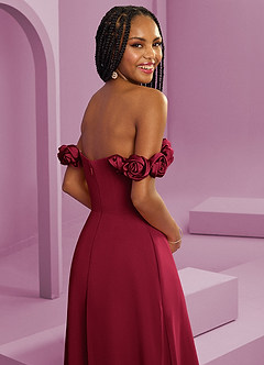 Barbie ♥ Azazie Bridesmaid Dresses Burgundy A-Line Off the Shoulder Chiffon Convertible Dress image2