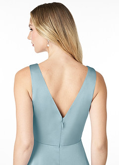 Azazie Nelly Bridesmaid Dresses Moody Blue A-Line V-Neck Pleated Stretch Satin Dress image5