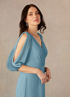 Azazie Bronwyn Mother of the Bride Dresses Moody Blue A-Line V-Neck Ruched Chiffon Dress image3