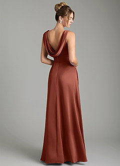 Azazie Karina Robes de demoiselle d'honneur Robe Trapèze en Satin extensible Plissée Auburn image5
