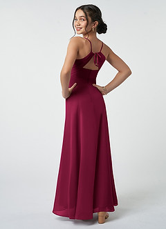Azazie Avelina Junior Burgundy A-Line Pleated Chiffon Dress image5