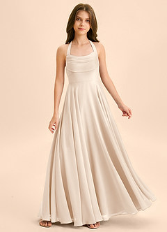 Azazie Kady Junior Robe Trapèze en Mousseline de soie Encolure en Forme de Cœur Albâtre Blanc image1