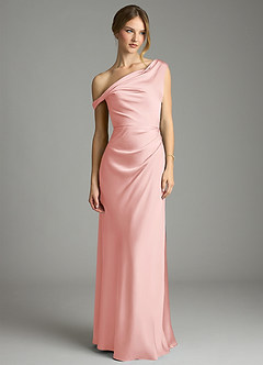 Azazie Emerson Robes de demoiselle d'honneur Robe Sirène en Satin extensible Épaule décolletée Rose Poudré image3