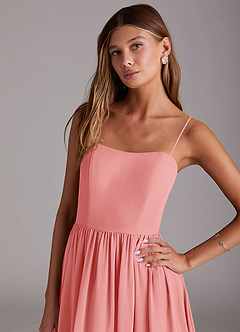 Azazie Calianna Bridesmaid Dresses Coral A-Line Off the Shoulder Chiffon Convertible Dress image2
