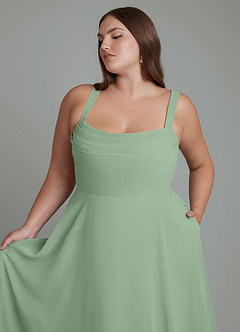 Azazie Shaude Bridesmaid Dresses Matcha A-Line Pleated Chiffon Dress image11