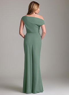 Azazie Emerson Bridesmaid Dresses Eucalyptus Sheath Off the Shoulder Chiffon Dress image4