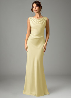 Azazie Kieryn Bridesmaid Dresses Lemon Sorbet Mermaid Pleated Stretch Satin Dress image1