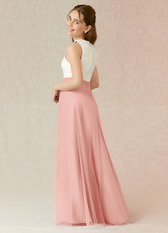 Azazie Albertine Junior A-Linie Spitze Chiffon Kleid Rosettenrosa image2