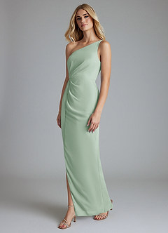 Azazie Sianni Bridesmaid Dresses Agave Sheath One Shoulder Chiffon Dress image4