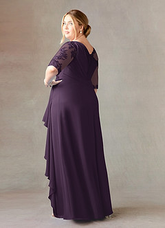 Azazie Dionysus vestidos de madre de la novia Vestido de Ciruela de Gasa de Corte en A con Encaje cuello barco image9