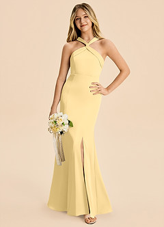 Azazie Rue Junior Butter Mermaid Pleated Stretch Satin Dress image1