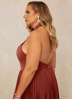 Christian Siriano Bridal for Azazie 1007 Bridesmaid Dresses Terracotta A-Line Pleated Stretch Satin Dress image9
