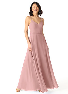 Azazie Janine Vestidos de damas de honor Vestido de Rosa Polvorienta de Gasa de Corte en A con Cuello en V image1