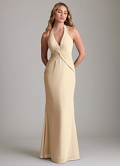 Azazie Valerie Vestidos de damas de honor Vestido de Champán de Gasa de Corte Sirena con Plisado image3